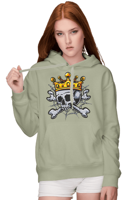 Women's hoodie with prints Skull with crown. Bones, crown, king, scull, teeth, web. 2070702