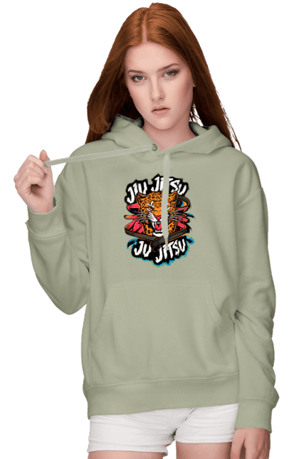 Women's hoodie with prints Jujutsu. Animal, japan, jiu jitsu, jujutsu, leopard, martial arts, ninja, samurai, sport. 2070702