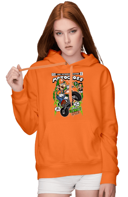 Жіноче худі з принтом "Luigi Motocross". Nintendo, playstaion, автомобіль, гра, зелений маріо, луїджі, маріо. Funkotee