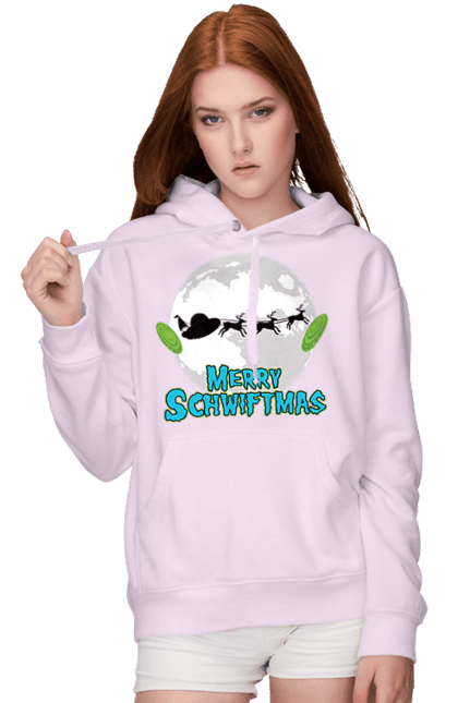 Women`s hoodie with prints Rick and Morty Merry Christmas!. Adventures, black humor, cartoon, christmas, merry christmas, rick, rick and morty, santa claus, sci-fi, tragicomedy. 2070702