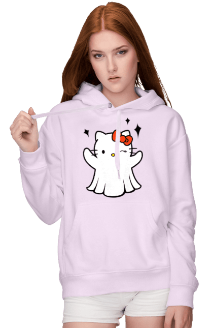 Women's hoodie with prints Hello Kitty Halloween. Brand, cat, character, ghost, halloween, hello kitty, kitten, kitty. 2070702