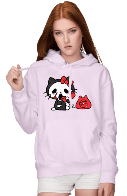 Женское худи с принтом Хелло Китти Хэллоуин. Halloween, hello kitty, бренд, кот, котенок, персонаж, хелло китти, хэллоуин. 2070702