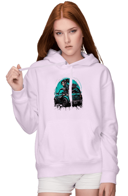 Жіноче худі з принтом "Кіберпанк дівчина". Арт, графіка, дівчата, ігри, кіберпанк, малюнок. 2070702