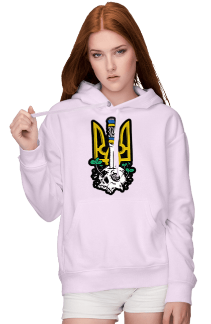 Women`s hoodie with prints Arms of the Armed Forces of Ukraine. Coat of arms, flag, kill the russian, kill ze rush, patriotic, scull, vsu. 2070702