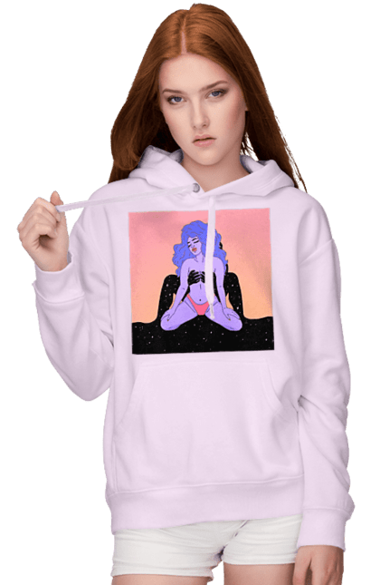 Women`s hoodie with prints Purple Girl In Panties. Alien, in panties. 2070702