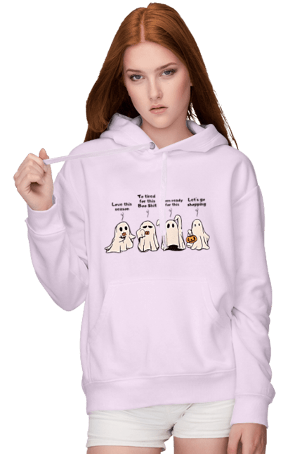 Women's hoodie with prints Halloween Ghost. Costume, ghost, halloween, holiday, october, october 31, scary, sweets, trick or treat. 2070702