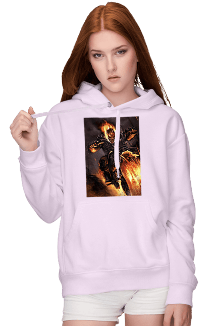 Women`s hoodie with prints Hell Racer. Chopper, fire, hell racer, motorcycle, skeleton. 2070702