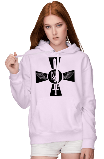 Women`s hoodie with prints Ukraine coat of arms. Coat of arms, sword, ukraine, wings. 2070702