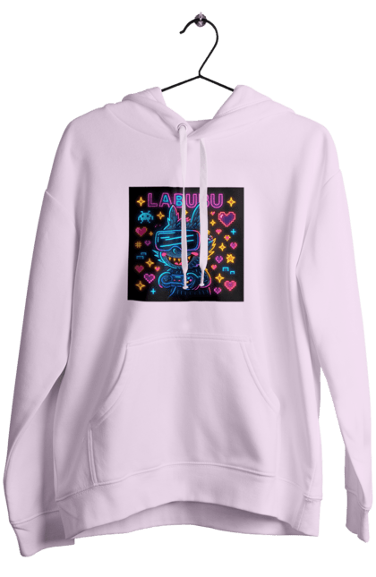 Жіноче худі з принтом "Лабубу". Vrочки, геймеркультура, геймпад, іконкиаркади, кіберарт, лабубу, неонгеймінг, піксельарт, ретроаркада, світиться. 2070702