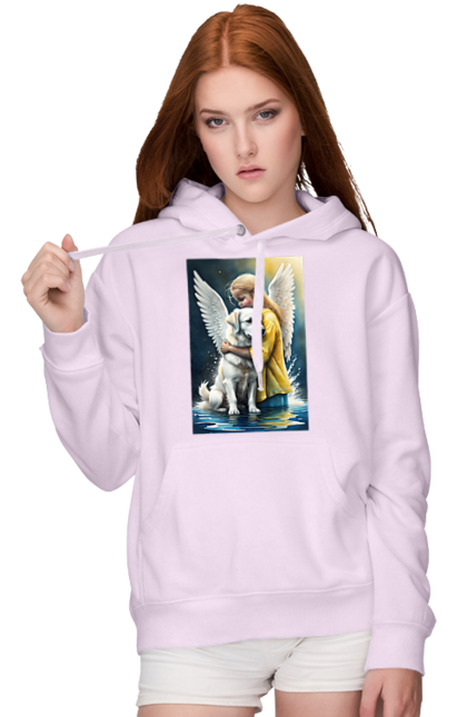 Жіноче худі з принтом "Дівчинка та собака ангел [память загиблим тваринам]". Дівчинка та собака, крим, нова каховка, память загиблим тваринам, собака ангел, україна, херсон. 2070702