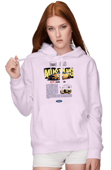 Women's hoodie with prints Ford Mustang Gen 6. Automobile, car, ford, gen 6, mustang, pony car. 2070702