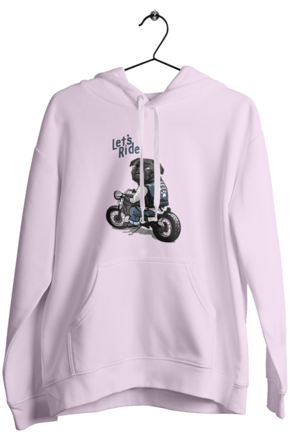 Women`s hoodie with prints Pug on a motorcycle. Animals, biker, dog, motorbike, pug. 2070702