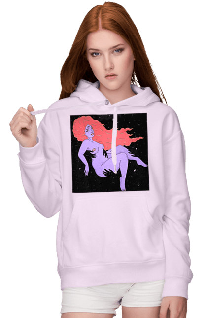 Women`s hoodie with prints Purple Girl In Black Dire. Girl, paw. 2070702