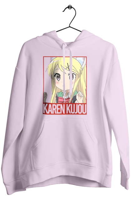 Women's hoodie with prints Kiniro Mosaic Karen Kujo. Anime, gold mosaic, karen, karen kujo, kiniro mosaic, kinmoza, manga. 2070702