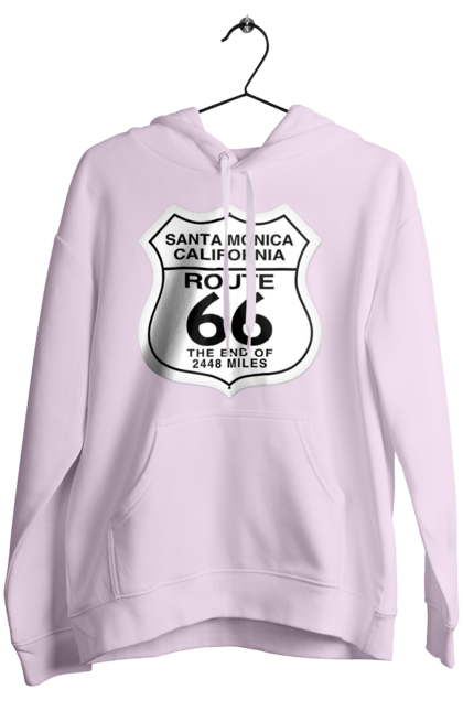 Women`s hoodie with prints Route 66. Bike, biker, biker club, bikers club, brother, brutal, dude, hot asphalt, hot horse, hot rod, motorcycle, motorcyclist, real man, road 50, road 66, road 80, roads of america, roads of ukraine, roads we choose, speed, take, thirst for speed. 2070702