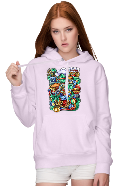 Women`s hoodie with prints Holidays rest art. Beach, sea, summer, travel, vacation. 2070702
