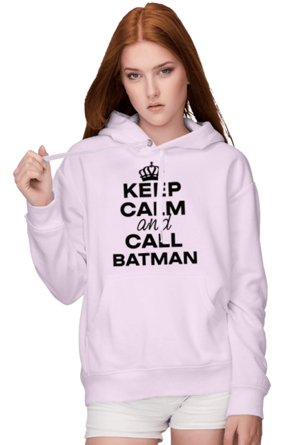 Жіноче худі з принтом "Keep Calm and Call Batman чорна". Бетмен, з написами, зберігай спокій, меми, популярні, прикольні. 2070702