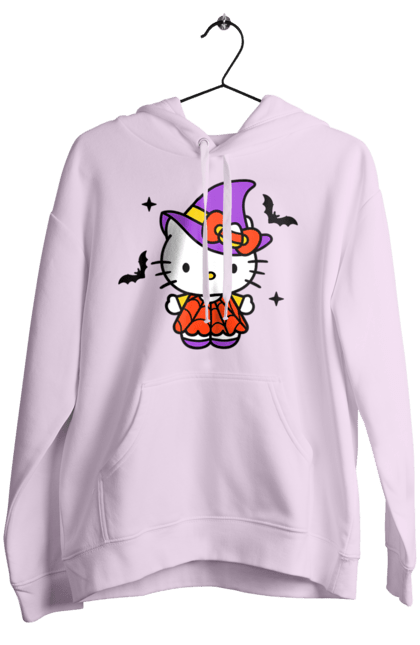 Women's hoodie with prints Hello Kitty Halloween. Brand, cat, character, halloween, hello kitty, kitten, kitty, witch. 2070702