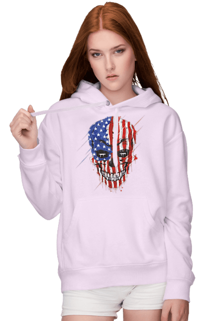 Women's hoodie with prints Skull with flag. Bones, eagle, flag, scull, smile, teeth, usa. 2070702