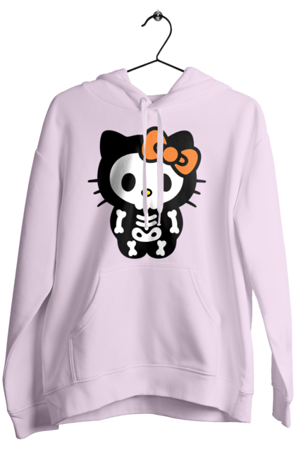 Women's hoodie with prints Hello Kitty Halloween. Brand, character, halloween, hello kitty, kitten, kitty, skeleton, zombie. 2070702