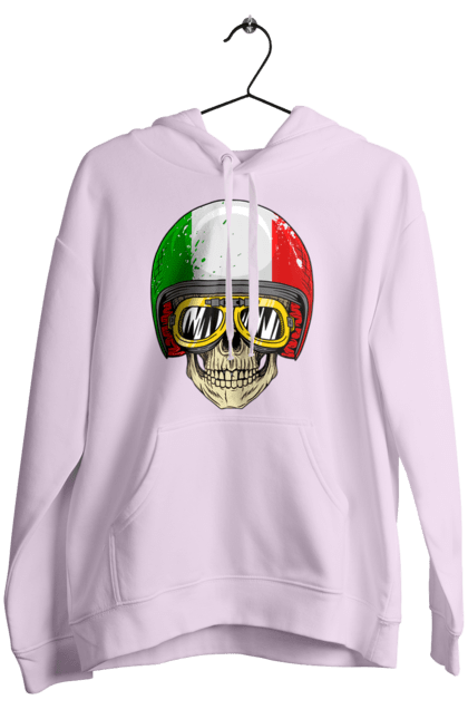 Women`s hoodie with prints Skull in a motorcycle helmet. Glasses, helmet, moto, skull. 2070702