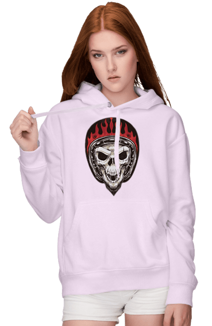 Жіноче худі з принтом "Череп в мотошоломі". Мото, скелет, череп, шолом. 2070702