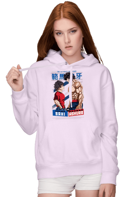 Women's hoodie with prints Hanma Baki. Anime, baki fighter, hanma baki, manga, martial arts, tv series. 2070702