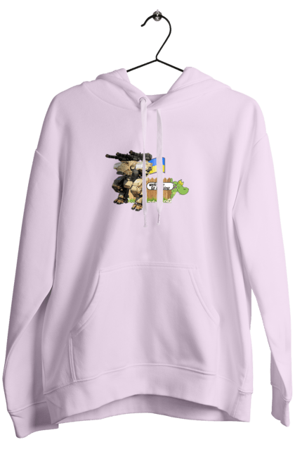 Жіноче худі з принтом "Вас вітає україна". Бойова машина, крокодил, кулемети, прапор, робот, символіка, україна. 2070702