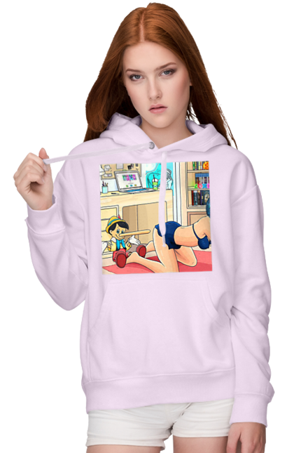 Women`s hoodie with prints Pinocchio In The Adult Tale. Batman, joke, kiss, naked, pinocchio. 2070702