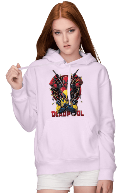 Women's hoodie with prints Deadpool & Wolverine. Action movie, comic, deadpool, fantasy, film, logan, marvel, mutant, superhero, x-men. 2070702