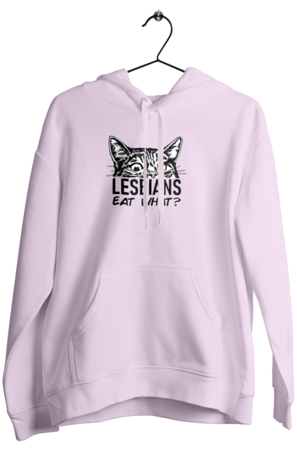 Women`s hoodie with prints What do lesbians eat?. Funny inscriptions, humor, jokes, kittens, lesbians, lgbt. 2070702
