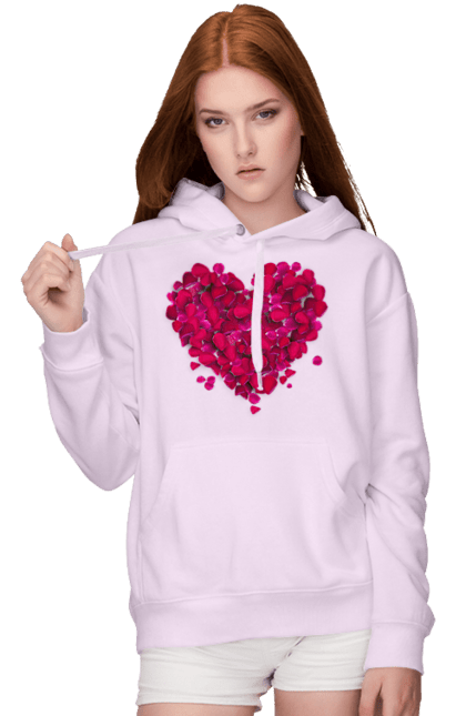 Women`s hoodie with prints Heart From Rose Petals. Petals, rose flower. 2070702