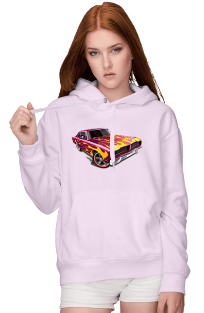 Women`s hoodie with prints The car is on fire. Machine, riding, speed. 2070702