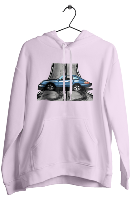 Жіноче худі з принтом "Спортивний Автомобіль На Дорозі". Автомобіль, гонки, синій, спортиного, швидкий, швидкісний. 2070702