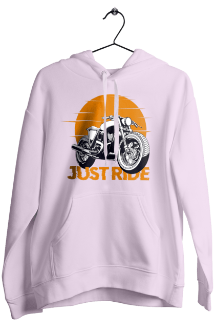 Women`s hoodie with prints Motorcycle, Just Go. Motorbike, riding, road. 2070702