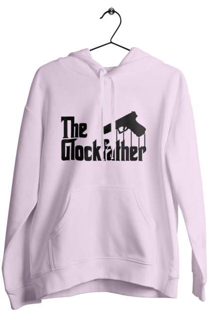 Женское худи с принтом The GlockFather. Gangster, glockfather, godfather, godfather reference, гангстер, глок, огнестрельное оружие, оружие, пистолет. 2070702