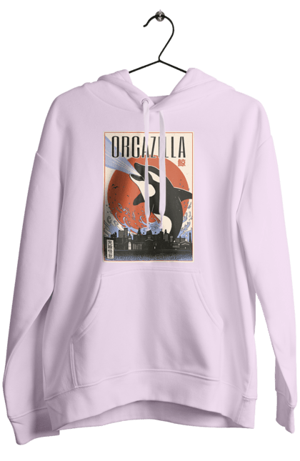 Women's hoodie with prints Orcazilla. Cartoon style design, graphic, japan print, japanese, japanese art, japanese poster, japanese poster orca, ocean wildlife, orca, orcazilla. 2070702