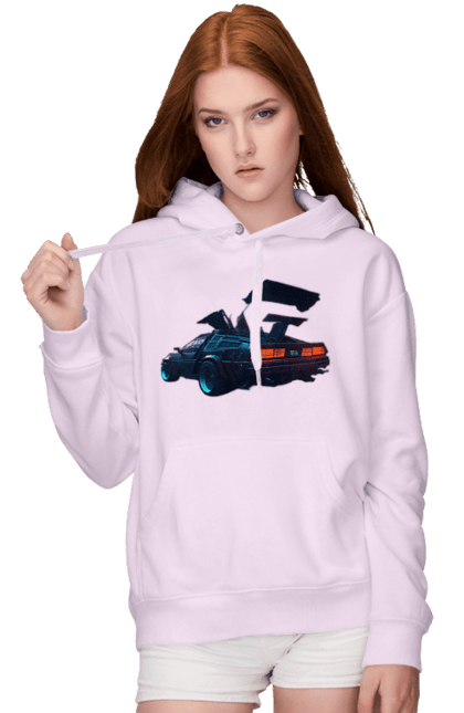 Women`s hoodie with prints DeLorean from back to the future. Car, delorean, from film. 2070702