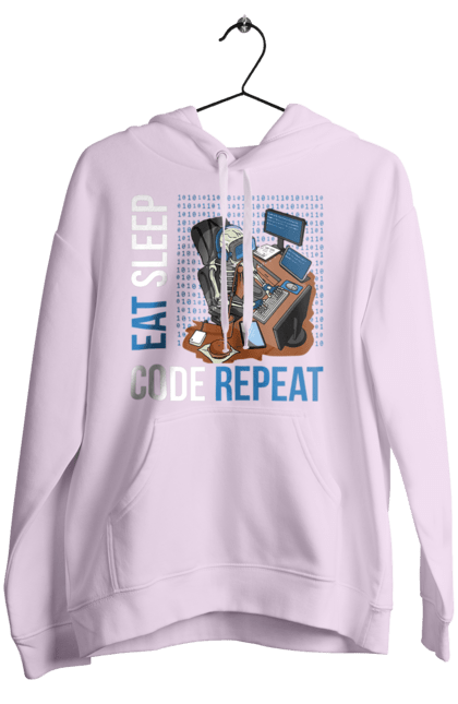 Женское худи с принтом Ешь Cпи Кодь Повторяй. Айти, айтишник, для айтишника, для программиста, ешь cпи, кодь повторяй, подарок айтишнику, подарок программисту, программист, разработчик. 2070702