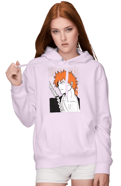 Женское худи с принтом Блич Ичиго Куросаки. Anime, bleach, ichigo kurosaki, manga, аниме, блич, ичиго, ичиго куросаки, манга. 2070702