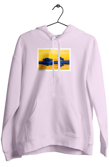 Women`s hoodie with prints New brand, tractor pulling tank. Brand, good evening, no war, tractor troops, ukraine stamp, ukrposhta, ukrposhta stamp. 2070702