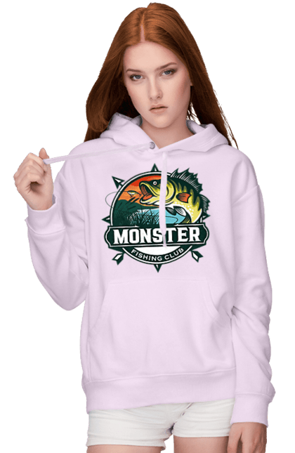 Women`s hoodie with prints Fishing club. Fisherman, fishing, hobby, vacation. 2070702
