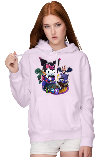 Women`s hoodie with prints Hello Kitty Kuromi. Anime, character, hello kitty, kuromi, my melody, sanrio. 2070702