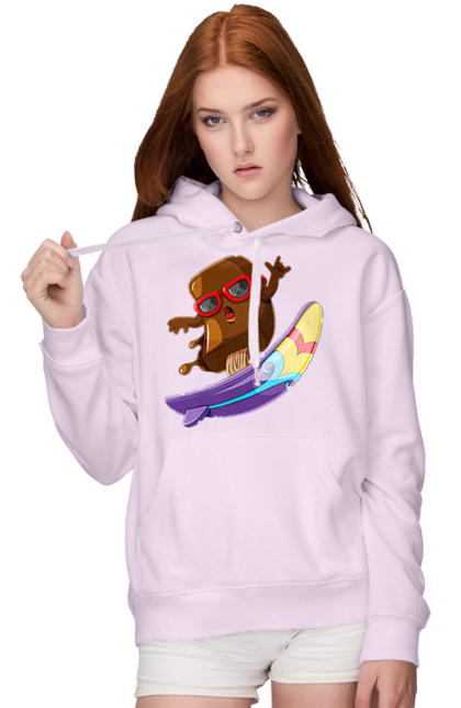 Жіноче худі з принтом "Мороженко На Серфі". Літо, морозиво, окуляри, серфінг. 2070702