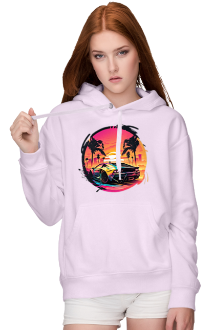 Women`s hoodie with prints Lamborghini Retrowave. Avto, car, cars, lamba, lamborghini, retrowave. 2070702