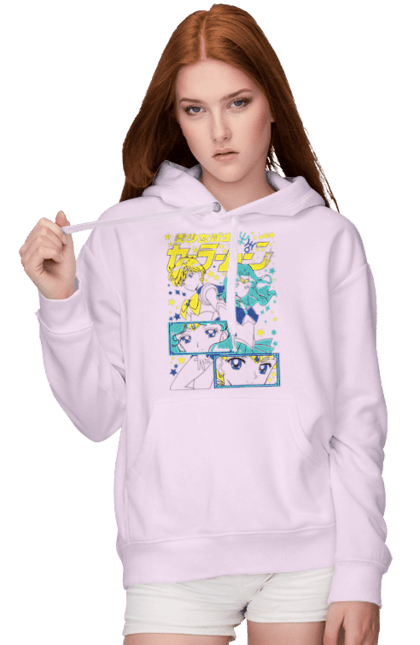 Women's hoodie with prints Sailor Uranus and Neptune. Anime, drama, magical girl, neptune, sailor moon, tv series, uranus. 2070702