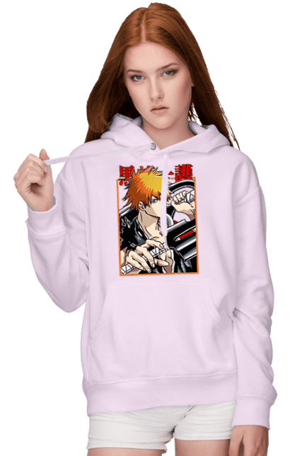 Женское худи с принтом Блич Ичиго Куросаки. Anime, bleach, ichigo kurosaki, manga, аниме, блич, ичиго, ичиго куросаки, манга. 2070702