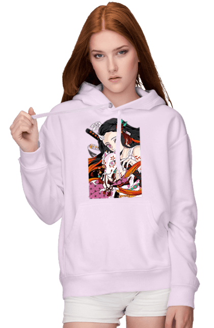 Women`s hoodie with prints Demon Slayer Nezuko. Anime, demon slayer, kimetsu no yaiba, manga, nezuko, serial. 2070702