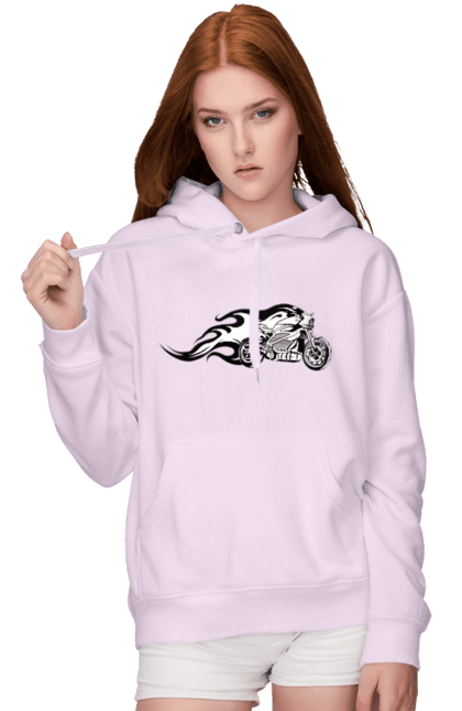 Жіноче худі з принтом "Мотоцикл Вогонь". Мото, мотоцикл, огонь. 2070702