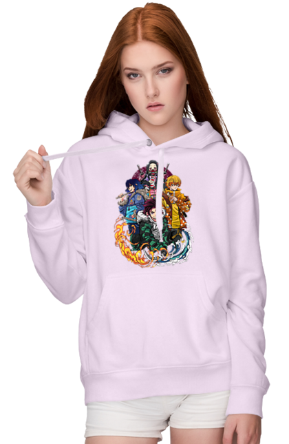 Women's hoodie with prints Demon Slayer. Anime, demon slayer, inosuke, kimetsu no yaiba, manga, serial, tanjiro, zenitsu. 2070702